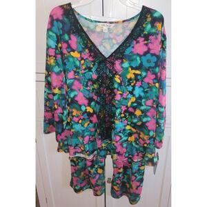 The Pioneer Woman V Neck Lace Pajama‎ Set Print Crop Pant Size L